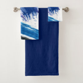 Abstract artistiek waterverfblauw mixed media bad handdoek