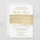 Abstract Artsy White Gold Brushstrokes Wedding Kaart (Voorkant)