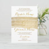 Abstract Artsy White Gold Brushstrokes Wedding Kaart (Staand voorkant)