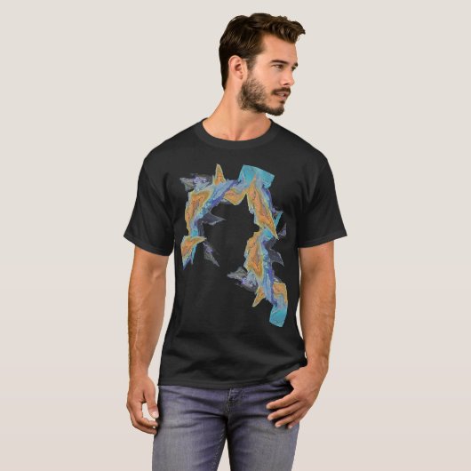 Abstract artwork met blues en Sinaasappels T-shirt (Voorkant volledig)