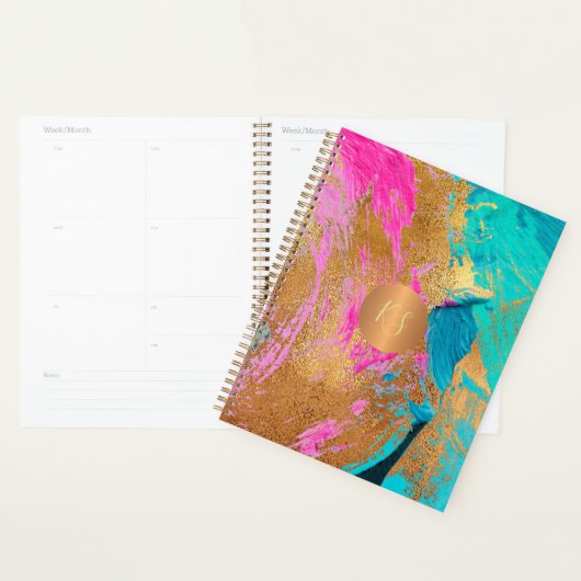Abstract arylic schilderij kopergoud monogrammed planner (Display)