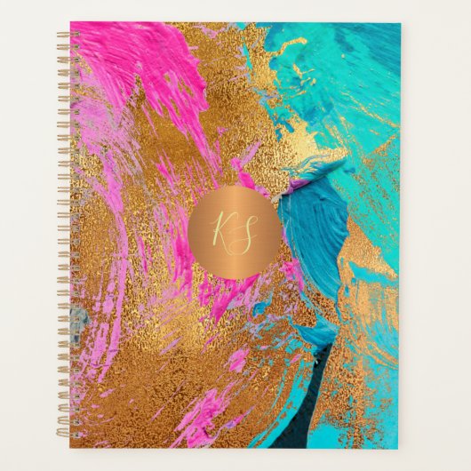 Abstract arylic schilderij kopergoud monogrammed planner (Voorkant)