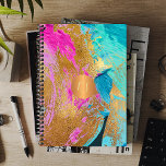 Abstract arylic schilderij kopergoud monogrammed planner<br><div class="desc">Trendy modern glamoureus acryl penseelstreken abstract geschilderd canvas in levendig blauwgroen turquoise, blauw, warm roze en faux goud maken van een elegante vrouwelijke business of personal planner met een faux metallic gouden koperen monogram geometrische cirkel voor een make-upartiest | Huwelijksplanner | kapper | mode stylist | Home Interieurdecorateur | Ontwerper...</div>