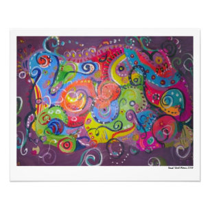 Abstract aubergine- en kleurenzwenkschilderij op foto afdruk