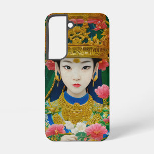 Abstract Aziatisch meisje in vintage stijl met blo Samsung Galaxy Hoesje