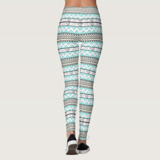 Abstract Aztec Mint Green Aqua Gray Pattern Leggings (Achterkant)
