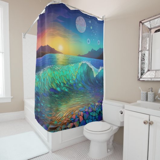 Abstract Azure Seascape Douchegordijn (In situ)