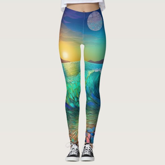 Abstract Azure Seascape Leggings (Voorkant)