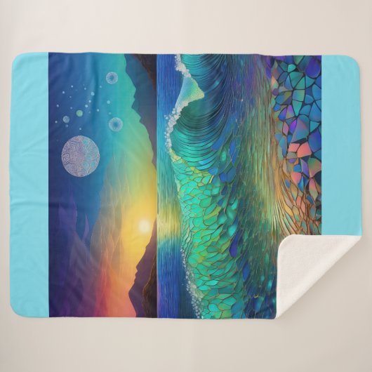 Abstract Azure Seascape Sherpa Deken (Voorkant (horizontaal))