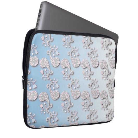 Abstract babyblauw en roze pastaafmeel laptop sleeve (Voorkant Rechts)