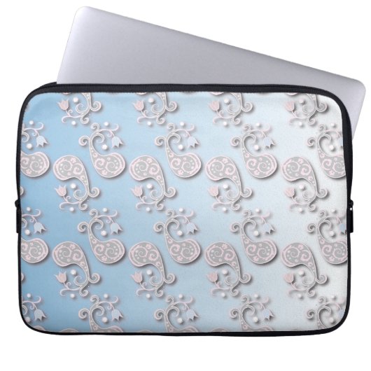 Abstract babyblauw en roze pastaafmeel laptop sleeve (Voorkant)