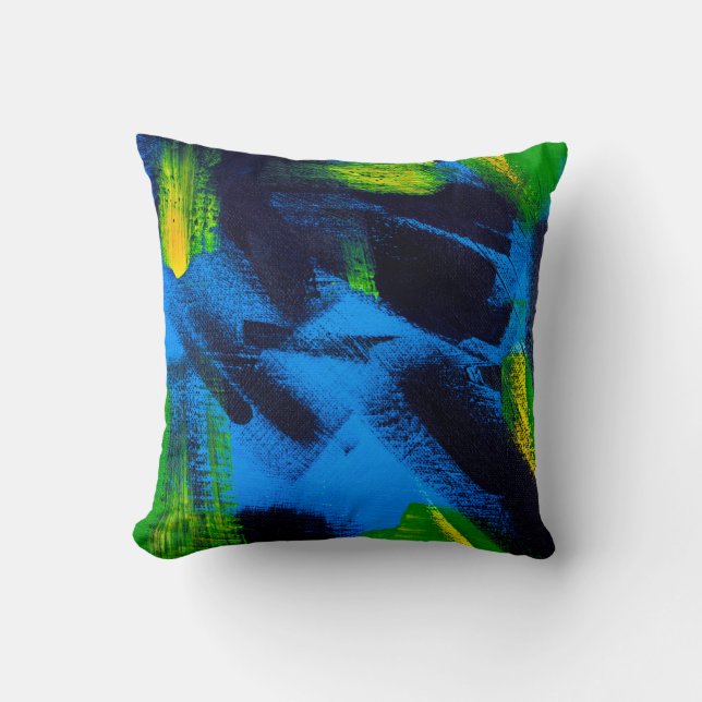 Abstract background. Acrylic black, yellow, blue,  Kussen (Voorkant)