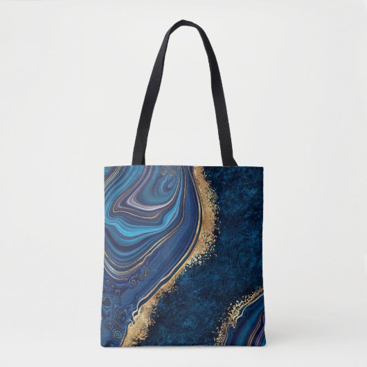 abstract background blue marble agate granite mosa tote bag (Voorkant)