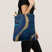 abstract background blue marble agate granite mosa tote bag (Dichtbij)