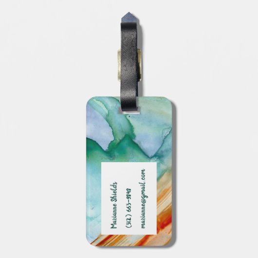 Abstract bagagelabel: aangepaste initialen rood bl bagagelabel (Achterkant verticaal)