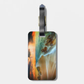 Abstract Bagagelabel in de oceaan met lederriem (Achterkant verticaal)