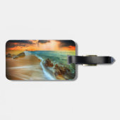 Abstract Bagagelabel in de oceaan met lederriem (Achterkant horizontaal)