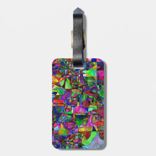 Abstract Bagagelabel met lederen riem (Achterkant verticaal)