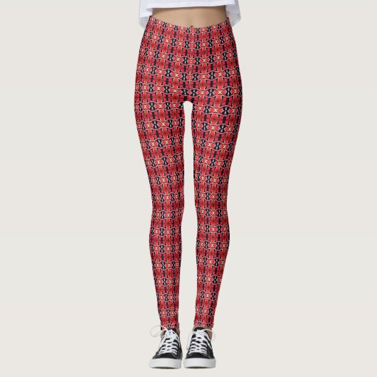Abstract baksteenrood, zwart-wit patroon leggings (Voorkant)