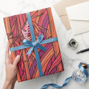 Abstract Bamboe Zonsondergang Oranje Lijn Inpakpap Cadeaupapier
