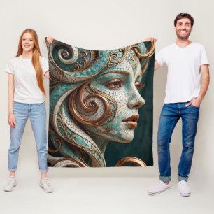 Abstract Barokkrul Beeldhouwwerk Koper Ivoor Mozaï Fleece Deken
