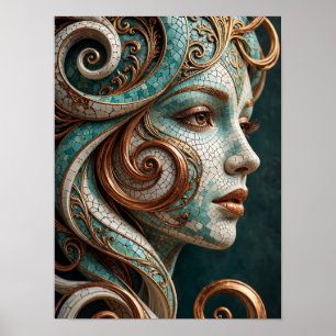 Abstract Barokkrul Beeldhouwwerk Koper Ivoor Mozaï Poster