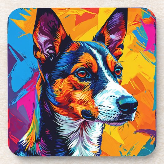 Abstract Basenji-hondenportret Bier Onderzetter (Voorkant)