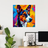 Abstract Basenji hondenportret Poster (Thuiskantoor)