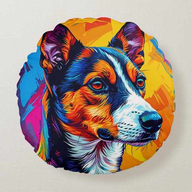 Abstract Basenji-hondenportret Rond Kussen (Voorkant)