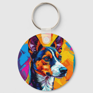 Abstract Basenji-hondenportret Sleutelhanger