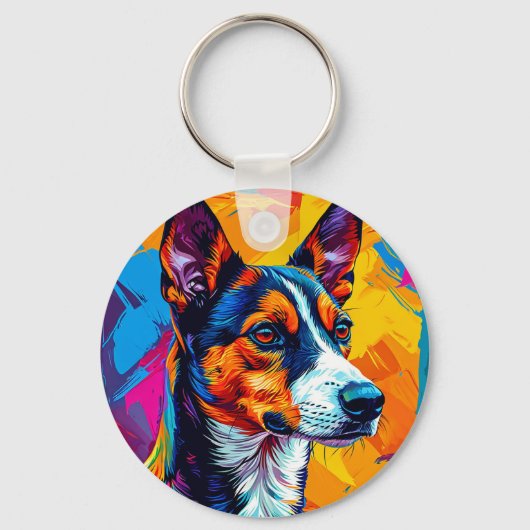 Abstract Basenji-hondenportret Sleutelhanger (Voorkant)