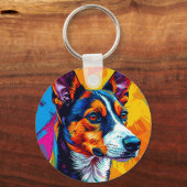 Abstract Basenji-hondenportret Sleutelhanger (Achterkant)