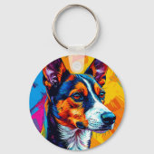 Abstract Basenji-hondenportret Sleutelhanger (Achterkant)
