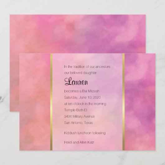 Abstract Bat Mitzvah-ontwerp in roze Kaart (Voorkant / Achterkant)