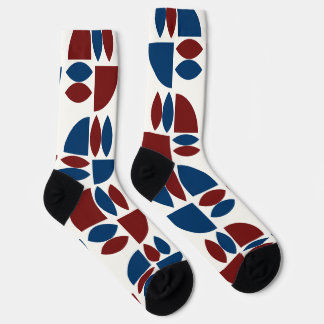 Abstract Bauhaus shapes in dark red and blue Sokken