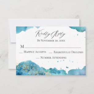 *~* Abstract Beach Glitter Wave Wedding RSVP Antwo