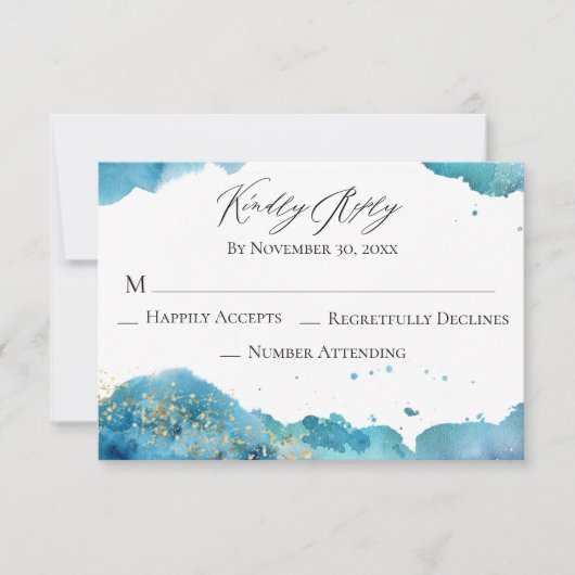 *~* Abstract Beach Glitter Wave Wedding RSVP Antwo (Voorkant)