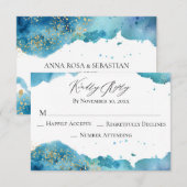 *~* Abstract Beach Glitter Wave Wedding RSVP Antwo (Voorkant / Achterkant)