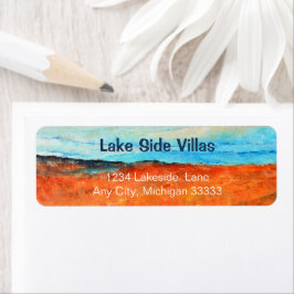 Abstract Beach Painting Blue Oranje personalisere Etiket