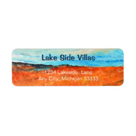 Abstract  Beach Painting Blue Oranje personalisere Etiket