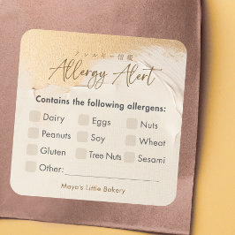 Abstract Beige Goud Bakkerij Allergie Waarschuwing Vierkante Sticker
