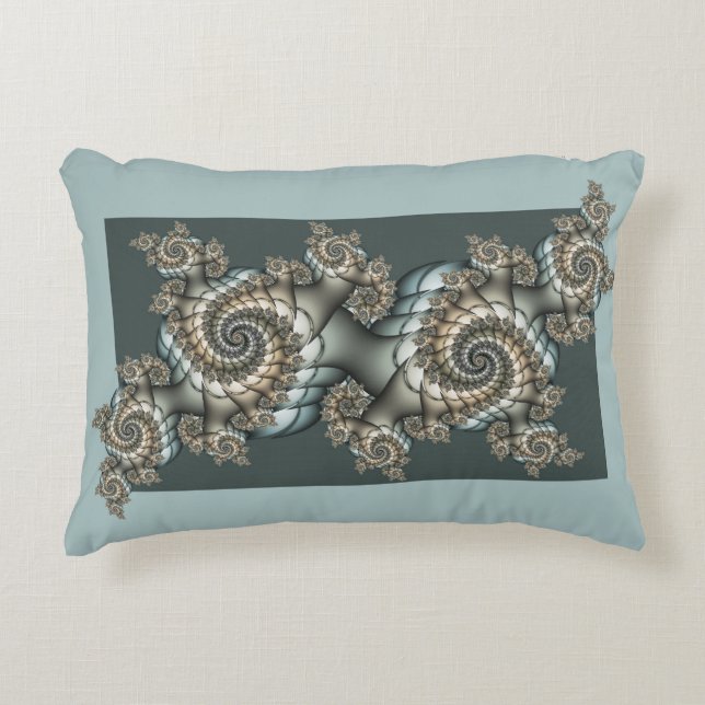 Abstract Beige Lichtblauwe Fractale Kunst Spiralen Accent Kussen (Voorkant)