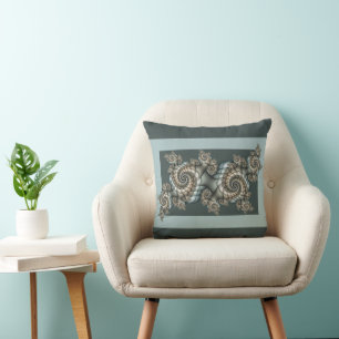 Abstract Beige Lichtblauwe Fractale Kunst Spiralen Kussen