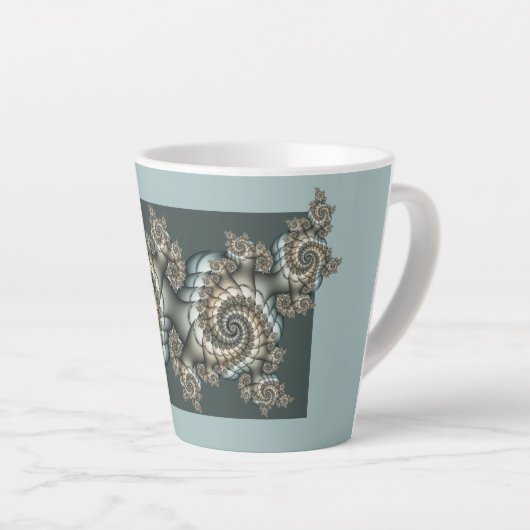 Abstract Beige Lichtblauwe Fractale Kunst Spiralen Latte Mok (Rechterhoek)