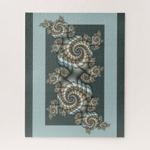 Abstract Beige Lichtblauwe Fractale Kunst Spiralen Legpuzzel