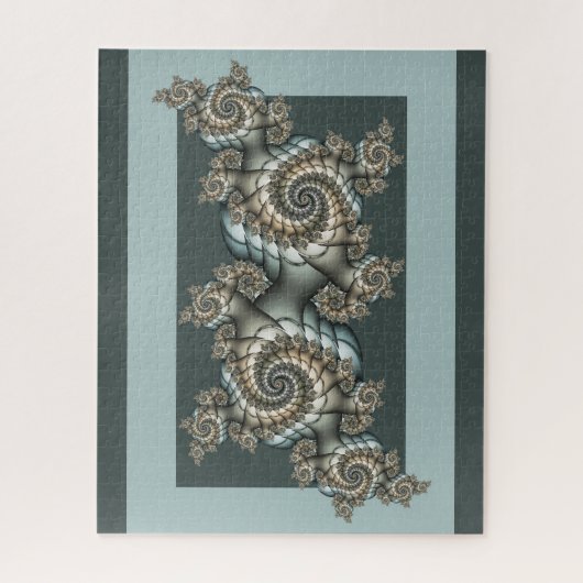 Abstract Beige Lichtblauwe Fractale Kunst Spiralen Legpuzzel (Verticaal)