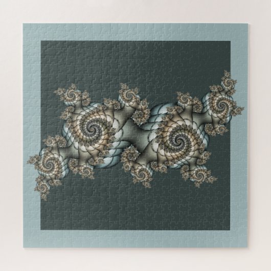 Abstract Beige Lichtblauwe Fractale Kunst Spiralen Legpuzzel (Horizontaal)