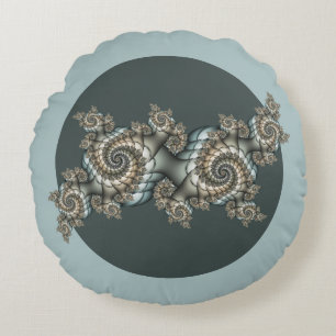 Abstract Beige Lichtblauwe Fractale Kunst Spiralen Rond Kussen