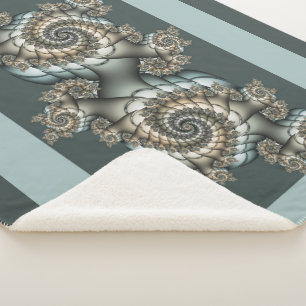 Abstract Beige Lichtblauwe Fractale Kunst Spiralen Sherpa Deken