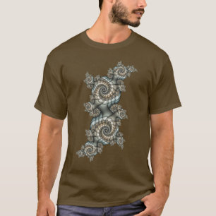 Abstract Beige Lichtblauwe Fractale Kunst Spiralen T-shirt